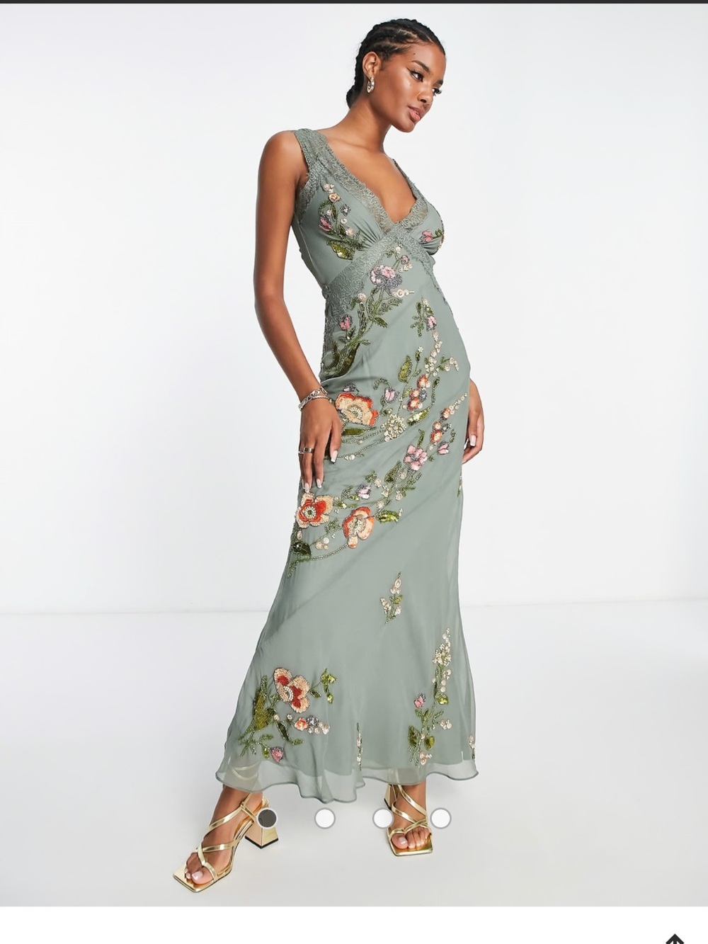 ASOS DESIGN Sage Green Beaded Floral Maxi Dress NWT Sz 14